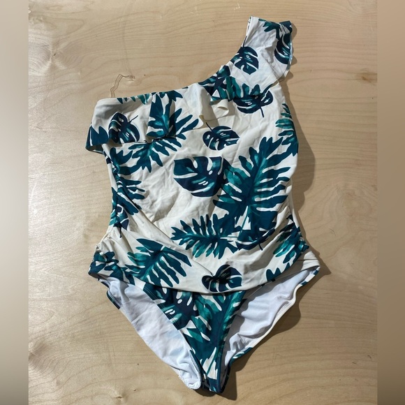 Hilor Tropical Leaf One-Shoulder Swimsuit 16 (MO) - Picture 1 of 9
